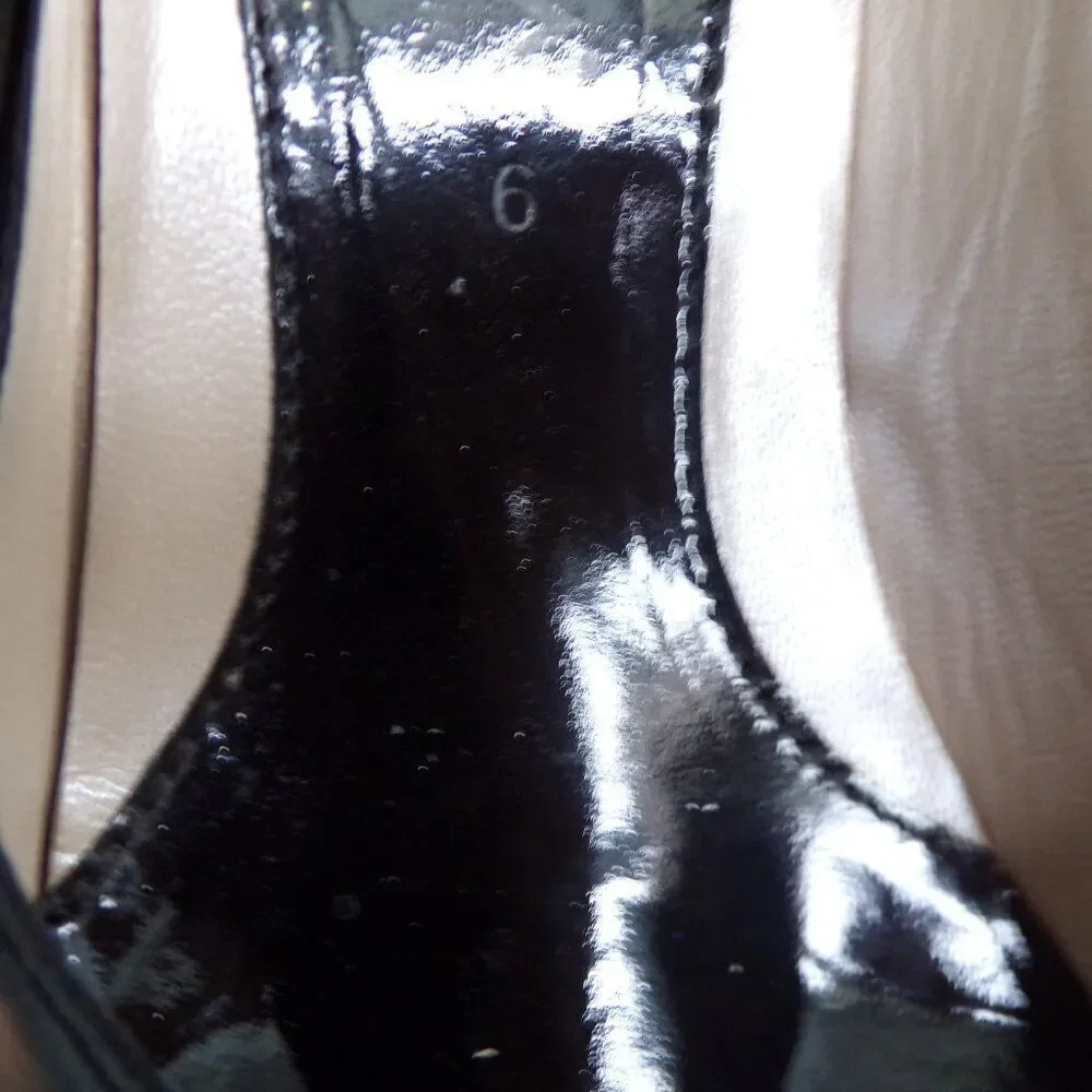Aquatalia black patent leather peep toe wedges 6